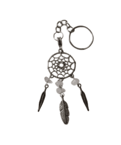 Sleutelhanger dromenvanger rozenkwarts van metaal met edelsteensplit