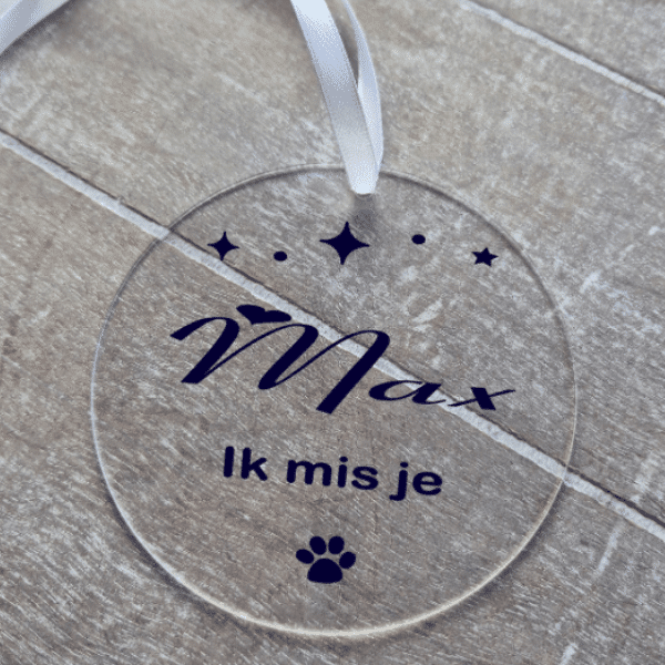 Hanger rond met naam huisdier en tekst ik mis je