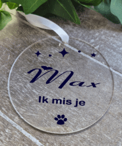 Troosthanger rond ik mis je met naam huisdier en pootje bedrukt