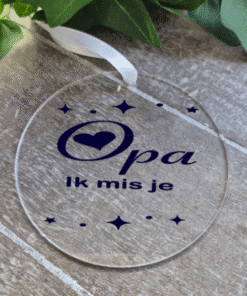 Ronde troosthanger met de tekst Opa ik mis je en sterren