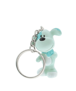 Sleutelhanger Hondje Toby in groen/blauw op een witte achtergrond